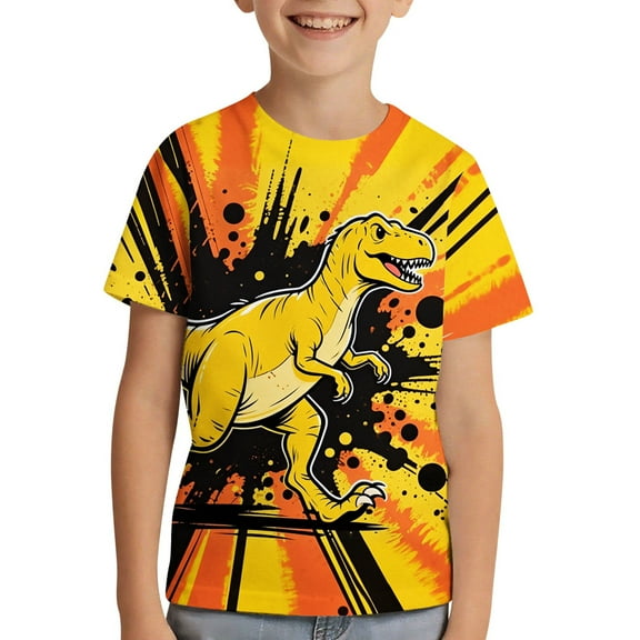 Tiijoy Boys Crew Neck Short Sleeve T-Shirt Dinosaur Graphic Tee Summer T Shirt, Sizes 3-13