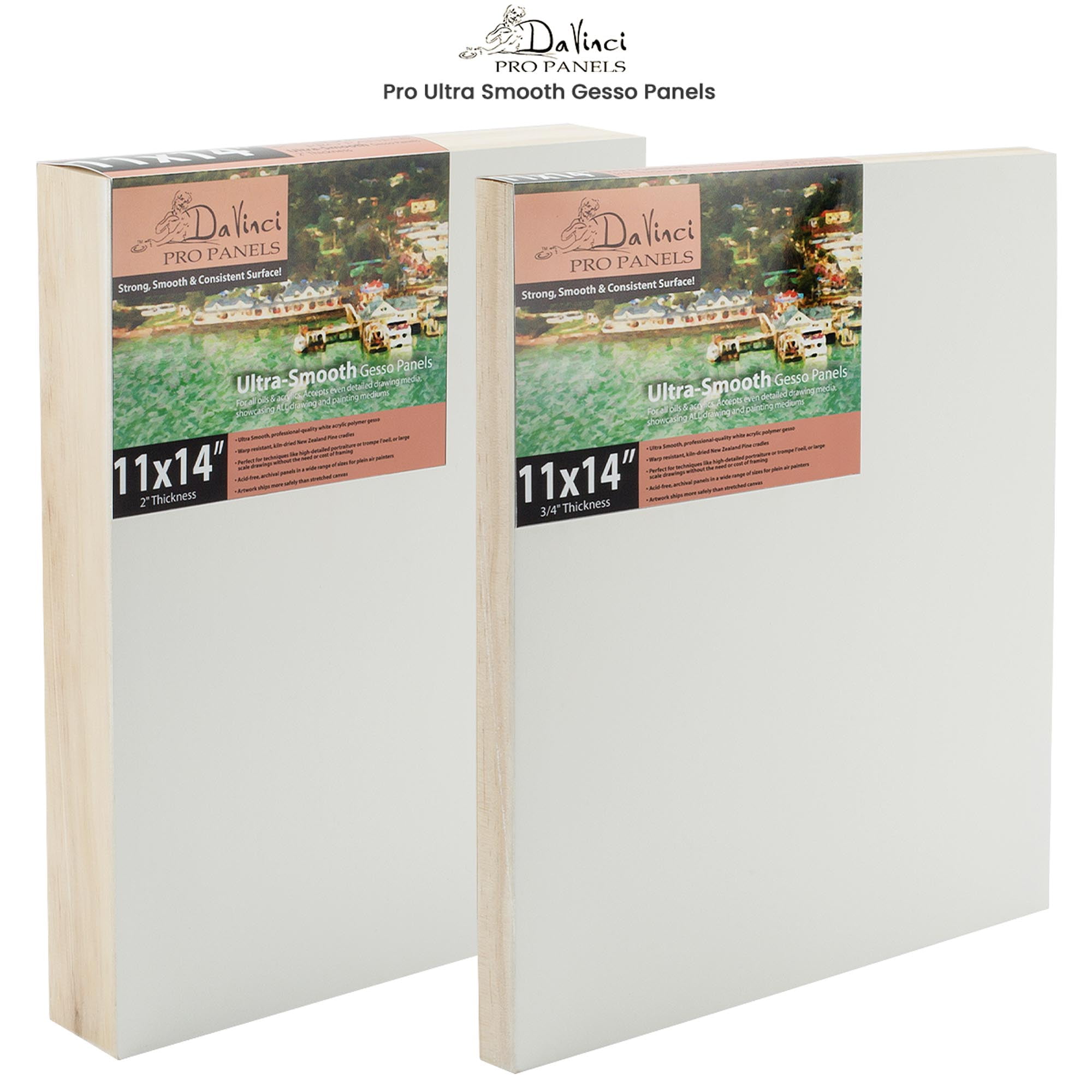 Da Vinci Pro Ultra Smooth Wood Canvas Gesso Board - 2" Deep, 6x8" Single White Acrylic Polymer Gesso Panels for Painting Fine Portraits and Ultra Fine Detail Illustrations and Artwork