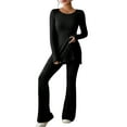thumbnail image 3 of Women'S 2 Piece Matching Lounge Set Long Sleeve Top Wide Leg Pants Casual Sweatsuit Black S, 3 of 8