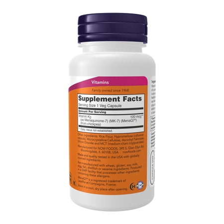 ナウフーズ MK-7 ビタミンK-2 100mcg 120粒 ベジカプセル NOW Foods MK-7 Vitamin K-2 120Vcaps メナキノン-7 健やかなめぐり サラサラ 健骨サポート