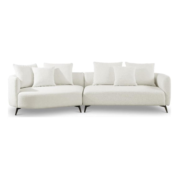 Lusitania Fabric & Solid Wood Left Facing Sectional Sofa in Cream