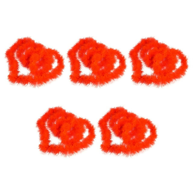 ZheElen 5 Pieces 2M Christmas Feather Colorful Ribbon Xmas Tree Artificial Plume Dress Shawl DIY Craft Ornament for Decor Red
