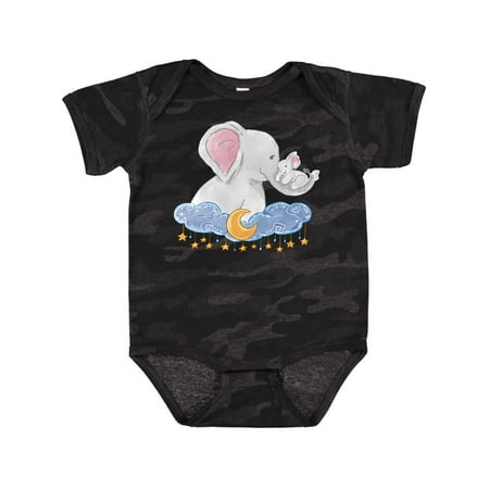 

Inktastic Cute Elephant Family on Cloud with Moon and Stars Gift Baby Boy or Baby Girl Bodysuit