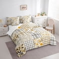 thumbnail image 2 of Erosebridal Floral Plaid Bedding Comforter Set for Girls, Orange Checkered King Bedding Sets, Reversible, 7 Pieces, 2 of 5