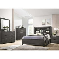ACME Lantha Eastern King Transitional Bed with Bookcase Storage, Gray Oak