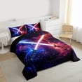 thumbnail image 3 of jejeloiu Gradient Light Fashion Games Bedding Comforter Set,Galaxy Starry Sky Twin Comforter Sets,Red Blue Lightning Bedding Set For Teens,Luxury Bedroom Decor Reversible,2pcs, 3 of 8