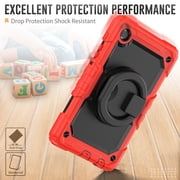 Samsung Galaxy Tab A7 Lite Heavy Case 8.7 Inch 2022 SM-T200/T205/T207 with Built-in Screen Protector, Dteck 3 in 1 Shockproof Bumper Full Body Drop Protection with 360? Ring Holder,Red+Black