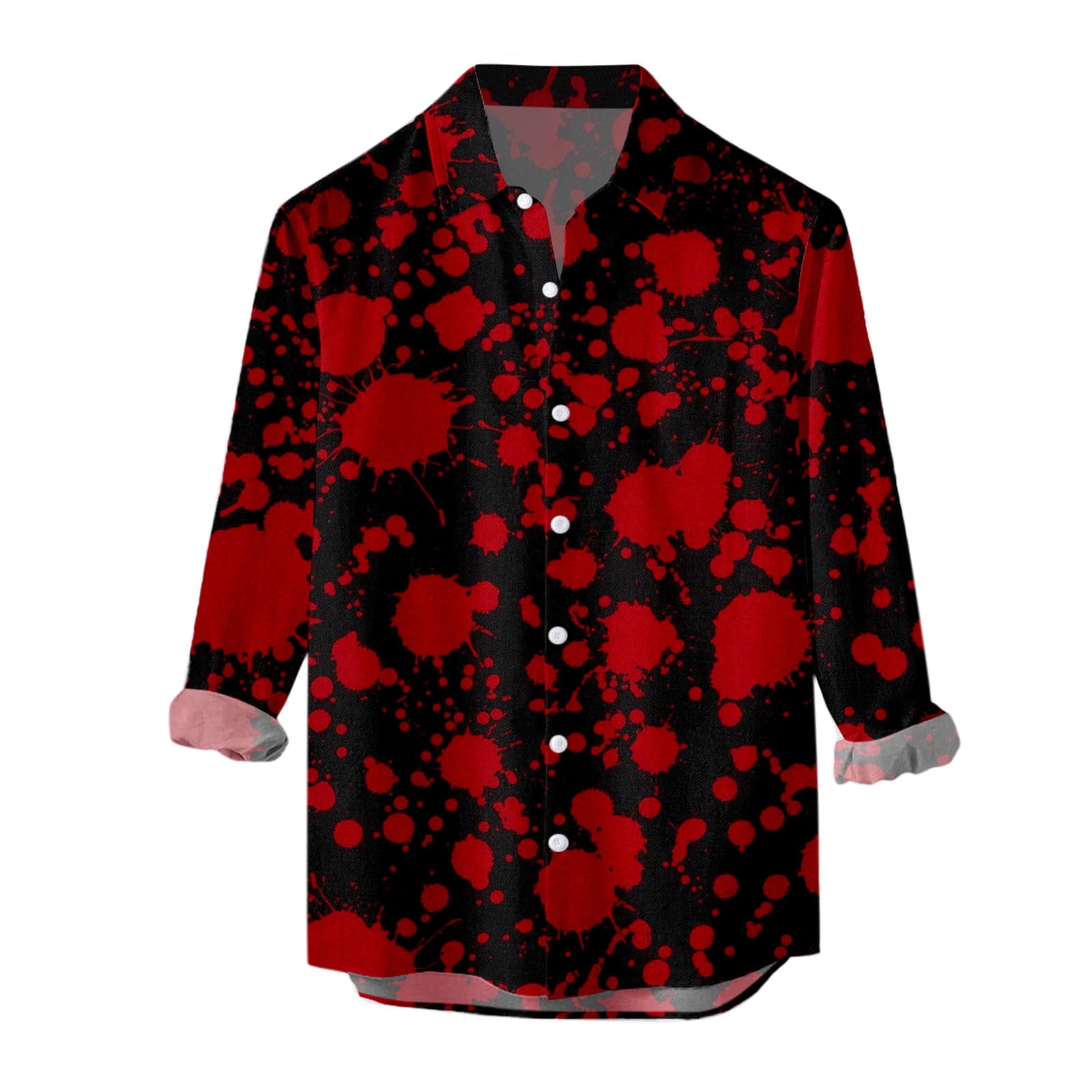 Chemise Imprimée Taches De Sang Pour Homme à Manches Longues Et Col Rabattable, Pour Fête D'Halloween, De Noël 2024, Rouge, L