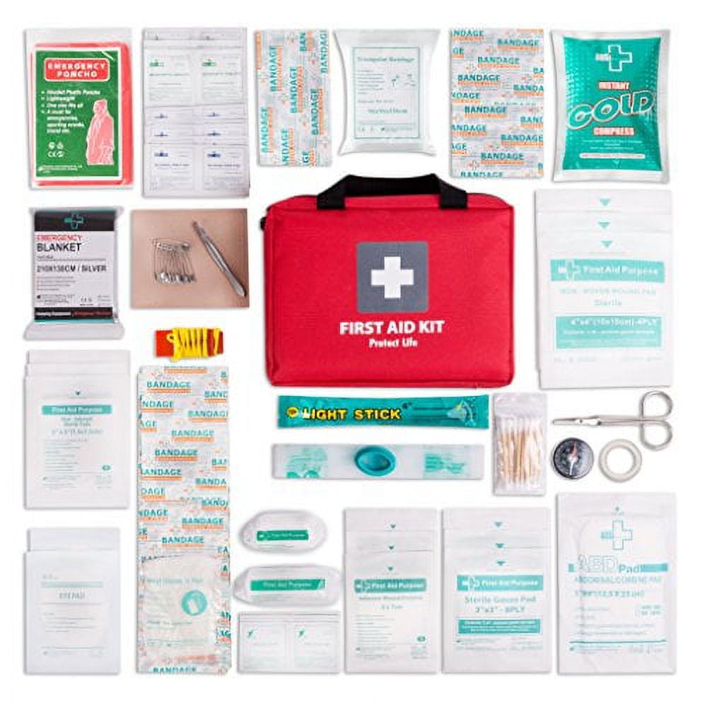 Protect Life First Aid Kit for Home/Business , HSA/FSA Eligible Emergency  Kit , Hiking First aid kit Camping , Travel First Aid Kit for Car,Small  First Aid Kit Travel/Survival Medical kit 