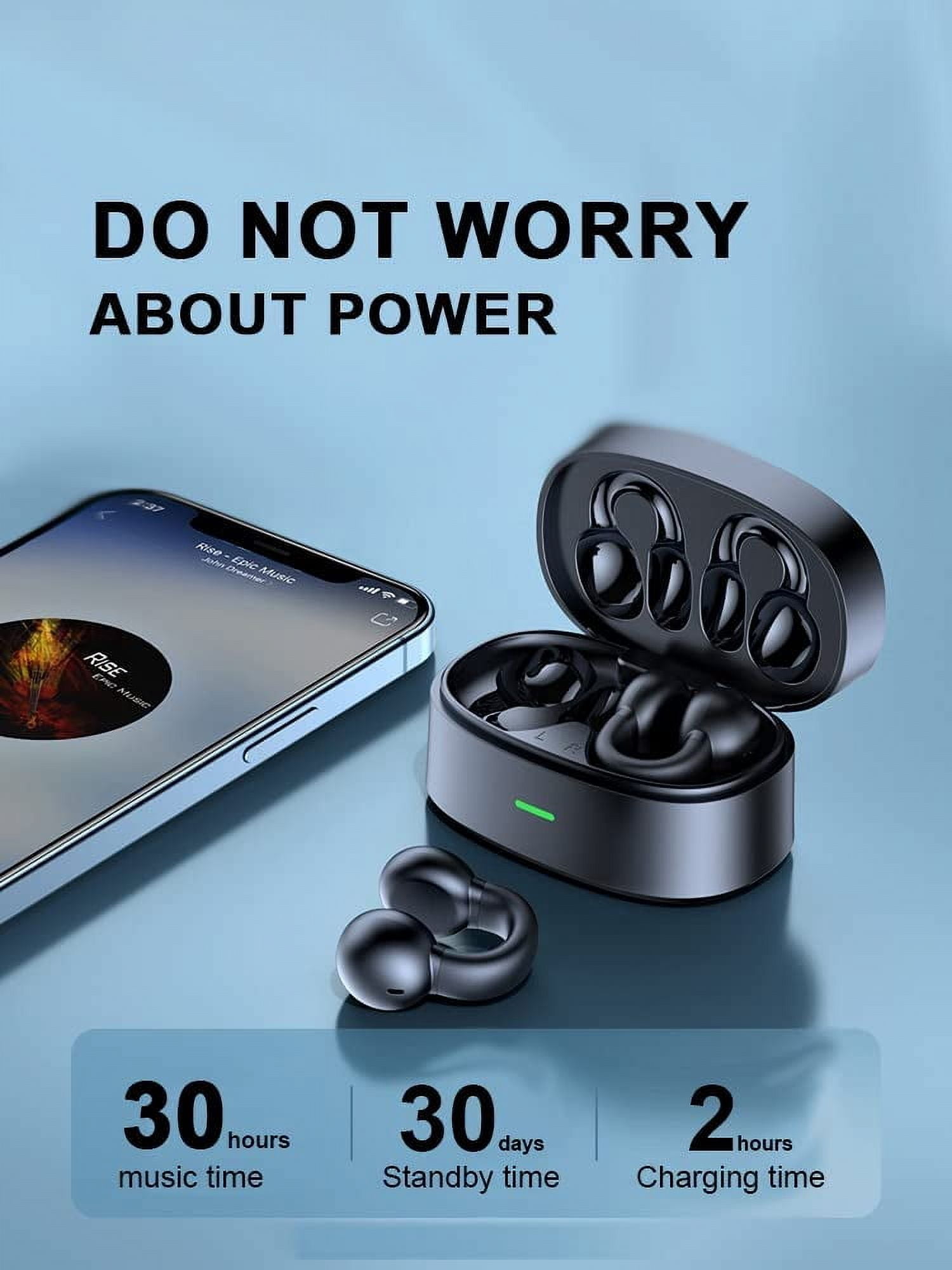 Wireless Ear-Clip TWS Earphones Bluetooth Earbuds for Samsung Galaxy S25/Edge/Plus/Ultra - Bone Conduction Headphones True Stereo Charging Case Hands-free Mic Headset