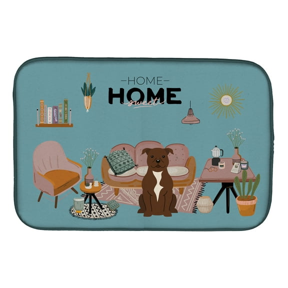 Chocolate Staffordshire Bull Terrier Sweet Home Dish Drying Mat