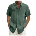 thumbnail image 1 of Designer Spring Summer Men's Casual Cotton Solid Color Short Sleeve Shirts Loose Shirts L, 1 of 4
