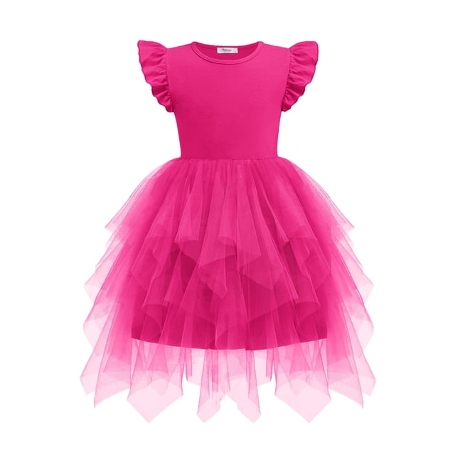 Vestido tutú Arshiner de tul para niñas pequeñas, verano, rosa intenso, 6-7Y