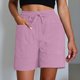 thumbnail image 2 of Pantalones cortos casuales de verano para mujer: ligeros, transpirables, bolsillos laterales, cintura elástica, entrenamiento/viajes, poliéster, tallas S-XXXL, 41-46 cm de largo, 2 of 5