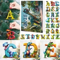Christmas Acrylic Dinosaur Letter Pendant Calendar - 24pcs Cute Dinosaur-Themed Alphabet Acrylic Ornaments, Interactive Christmas Countdown Tool, Festive Decor for Bedrooms & Xmas Trees, A