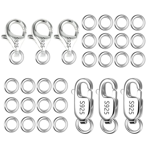 Alexcraft 925 Silver Plated Lobster Claw Clasp with Closed Jump Rings, 26Pcs Necklace Clasps and Closures Suitable for Jewelry Making Necklaces Bracelet
