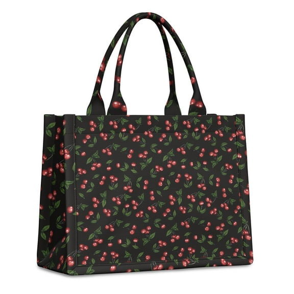 Large Capacity Tote Bag,Black Christmas Cherry Pattern Handbag Fashion Luxury Tote Bag,15.7"x13"x 5.1" Inches,Laptop Compatible