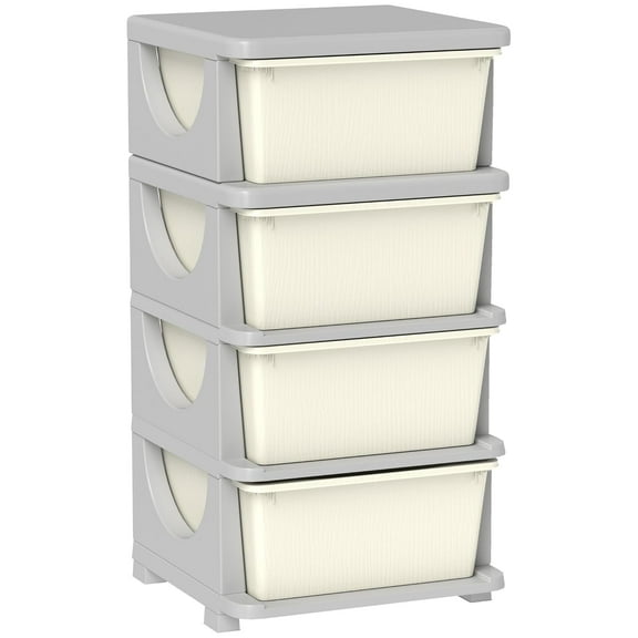 PRZL 4 Tier Kids Storage Unit, Toy Organizers and Storage with 4 Drawer Chest for Kids Bedroom Nursery Kindergarten Living Room for Boys Girls Toddlers, Cream White