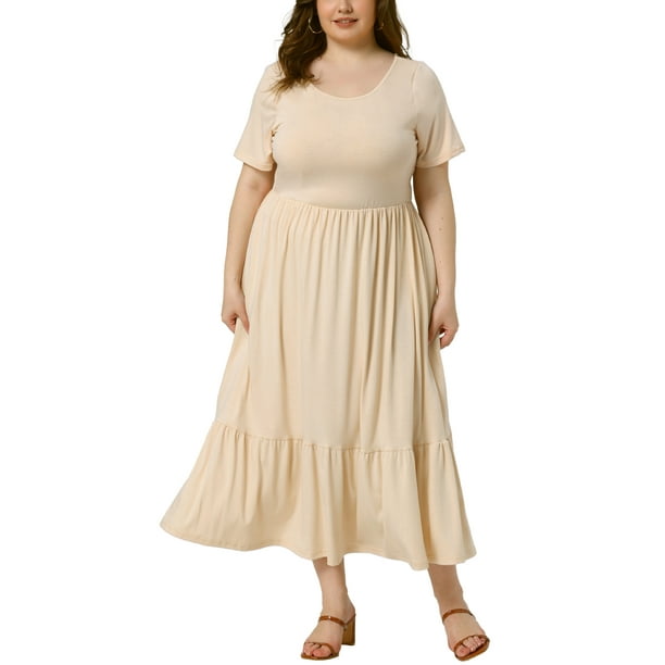 Vestidos de mujer de tallas grandes Agnes Orinda, con mangas cortas, cuello redondo, vestido básico de verano tipo maxi, color albaricoque, talla 3X