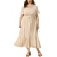 thumbnail image 1 of Vestidos de mujer de tallas grandes Agnes Orinda, con mangas cortas, cuello redondo, vestido básico de verano tipo maxi, color albaricoque, talla 3X, 1 of 6