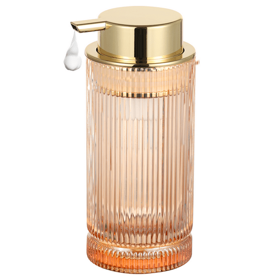 HiBidder Glass Liquid Soap Dispenser with Gold Pump, Liquid Hand Soap Dispenser for Bathroom, Kitchen, Modern Home Decor （Liquid Type/Clear）B031