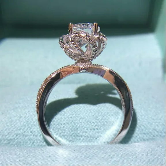 Chic Flower CZ Twist Band 925 Silver Women Wedding Hollow Ring Size 5/6/7/8/9/10