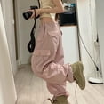 thumbnail image 5 of Women Low Waist Cargo Pants Drawstring Wide Leg Baggy Trousers Casual Loose Pockets Vibe Pants Y2k Streetwear, 5 of 7