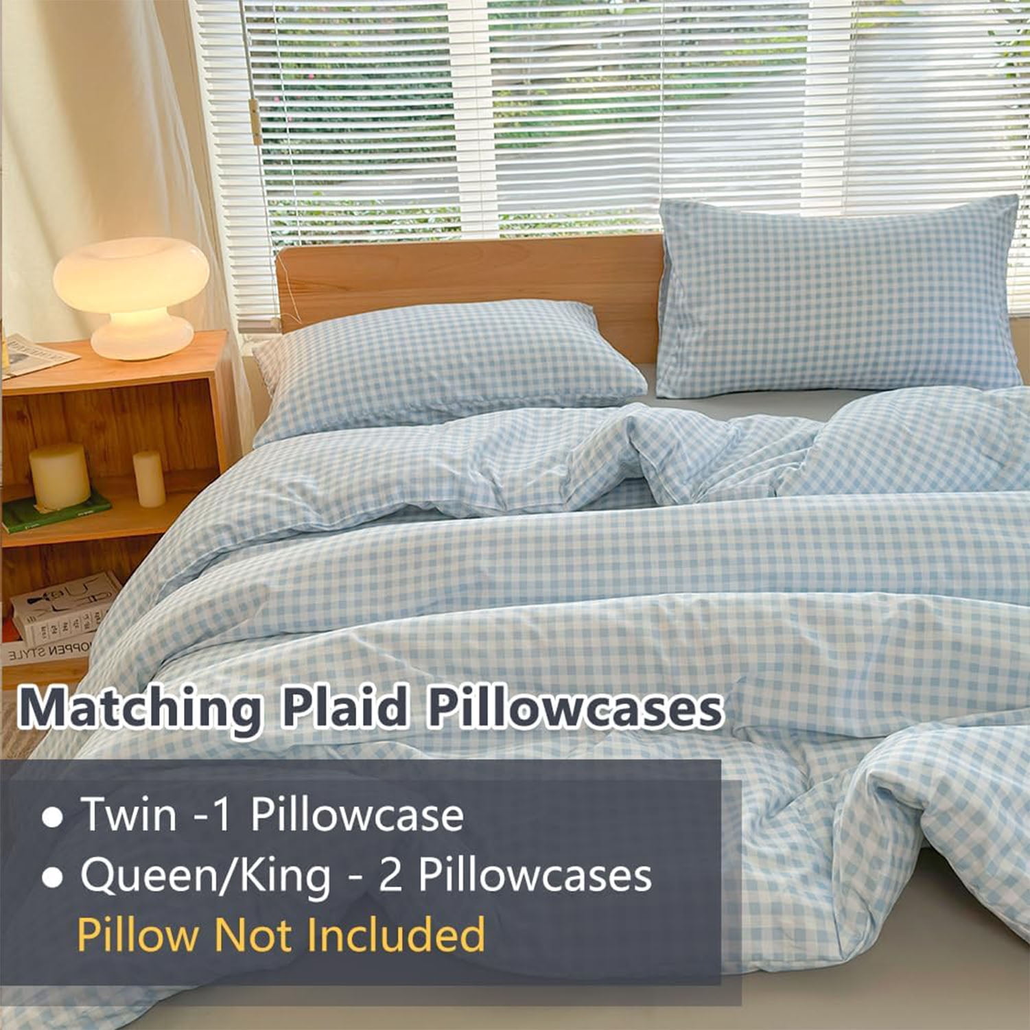 NSNLGSGC Light Blue Checkered Plaid King Comforter Set, 3-Piece Bedding Set