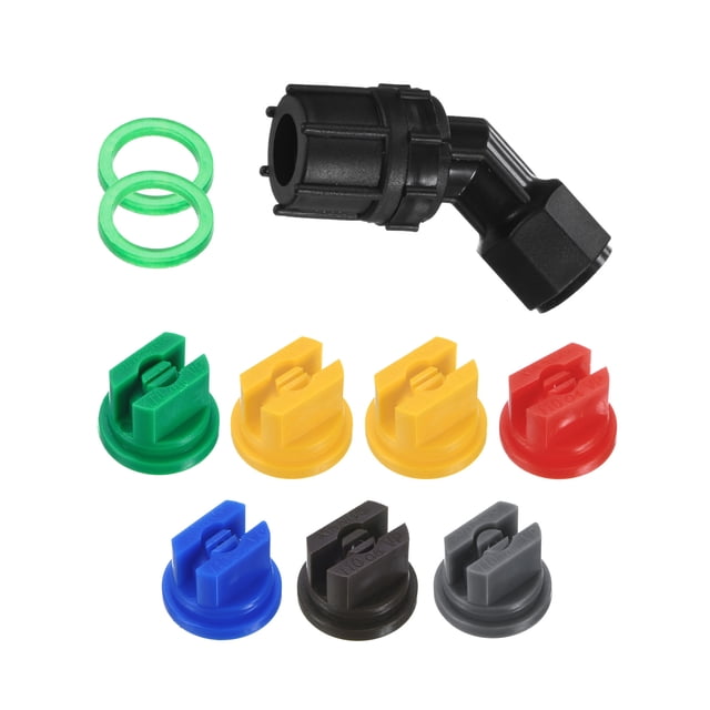 Kit de boquilla de pulverización Uxcell 1-set, 110 grados, puntas de pulverización de plástico en forma de abanico de 0.15-0.6mm, 7 piezas para varilla de pulverizador agrícola