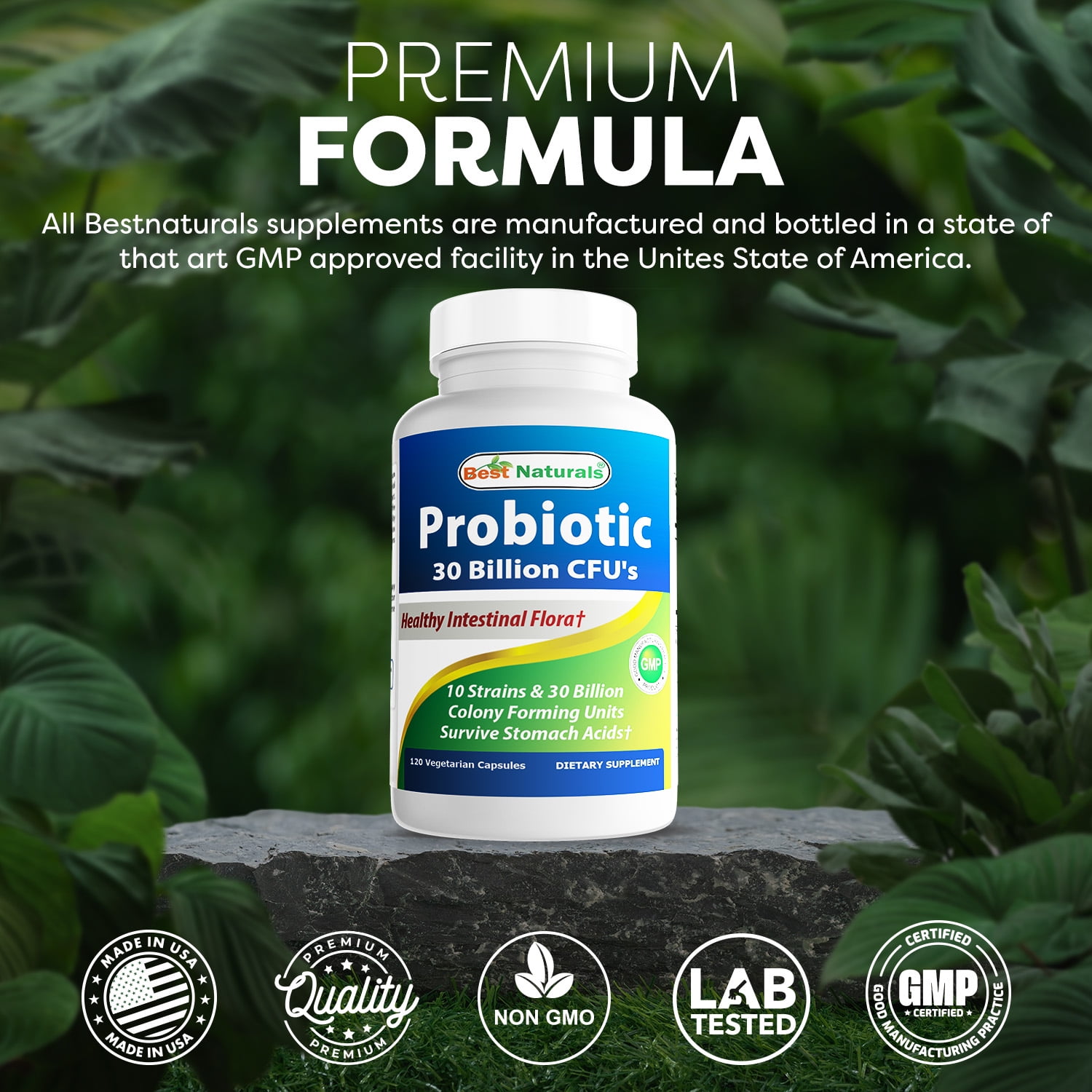 2 Pack Best Naturals Probiotic 10 Strains & 30 Billion CFU Intestinal Flora 120 Vegetarian Capsules | Shelf Stable probiotic