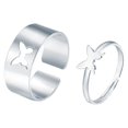 thumbnail image 1 of 1x Juego de anillos a juego para bodas de chicas adolescentes, anillo abierto ajustable, lindo y simple. Mariposa plateada, 1 of 4