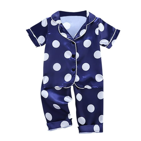 

Kids Girls Boys Wave Point Printed Sleepwear Set Short Sleeve Summer Nightwear Set