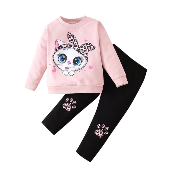 Splozh Toddler Baby Girls Clothes Toddler Kids Children Baby Girls Long Sleeve Cute Cartoon Animals Tops Blouse Print Pants Trousers Outfits Set 2PCS Clothes Pink,3-4 Years