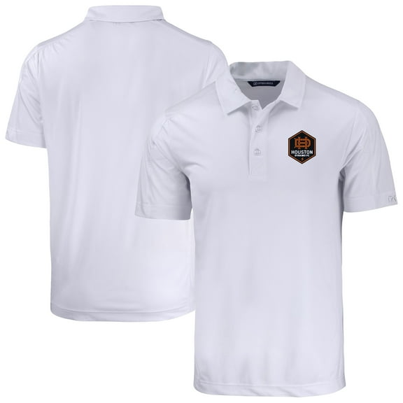 Men's-Cutter & Buck  White Houston Dynamo FC Prospect Eco Textured Stretch Recycled Polo