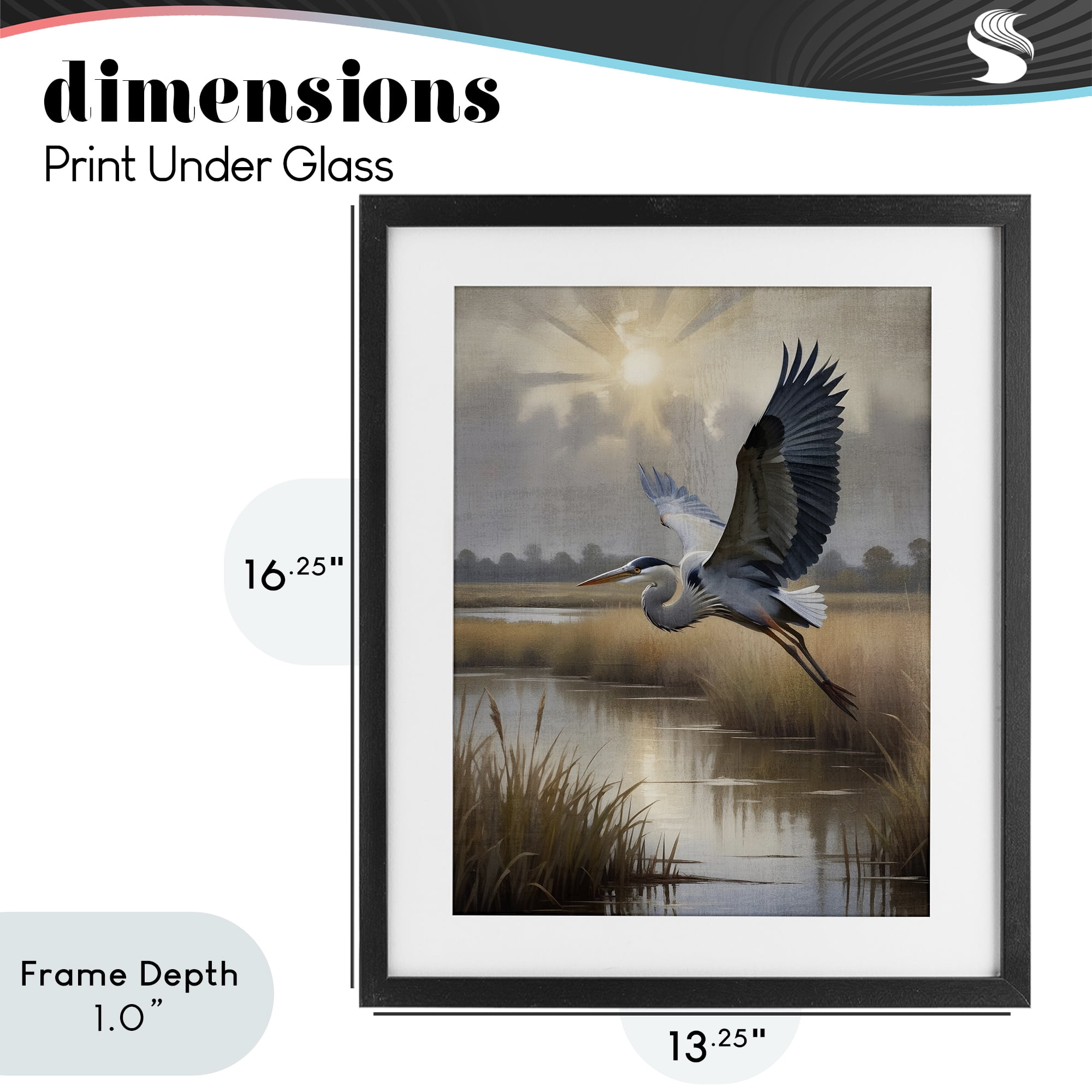 Stupell Industries Heron Flight over Wetlands Black Framed Print Under Glass, design by Susan Arnot