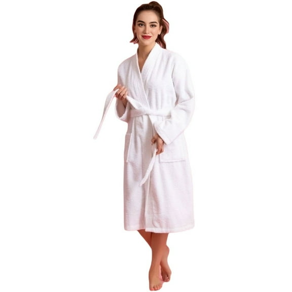 Women's Terry White Bathrobe (100% Cotton) One Size