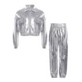 thumbnail image 3 of Miutii Kids Boys Girls Jazz Hip Hop Dance Outfits Metallic Turn Down Collar Jacket with Pants Set Street Dancewear Silver 12, 3 of 5