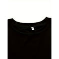 thumbnail image 4 of Alphabet Pattern Crew Neck Short Sleeve T-Shirt - Polyester Knit Fabric, Regular Length, 95% Polyester 5% Elastane, Women's Casual, All-Season Top, Black & White Options, 4 of 6