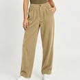 thumbnail image 2 of Womens Pants Casual Corduroy High Waist Straight Leg Pants with Side Pockets Elastic Waistband Button Fly Relaxed Loose Fit Casual Trousers, 2 of 6