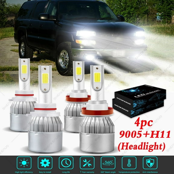 For Chevy Suburban 2015-2019 2020 LED Headlight Bulbs 9005 H11 High and Low Beam 4pc