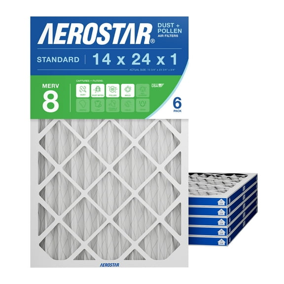 Aerostar 14x24x1 MERV  8, Pleated Air Filter, 14x24x1, Box of 6, Made in the USA