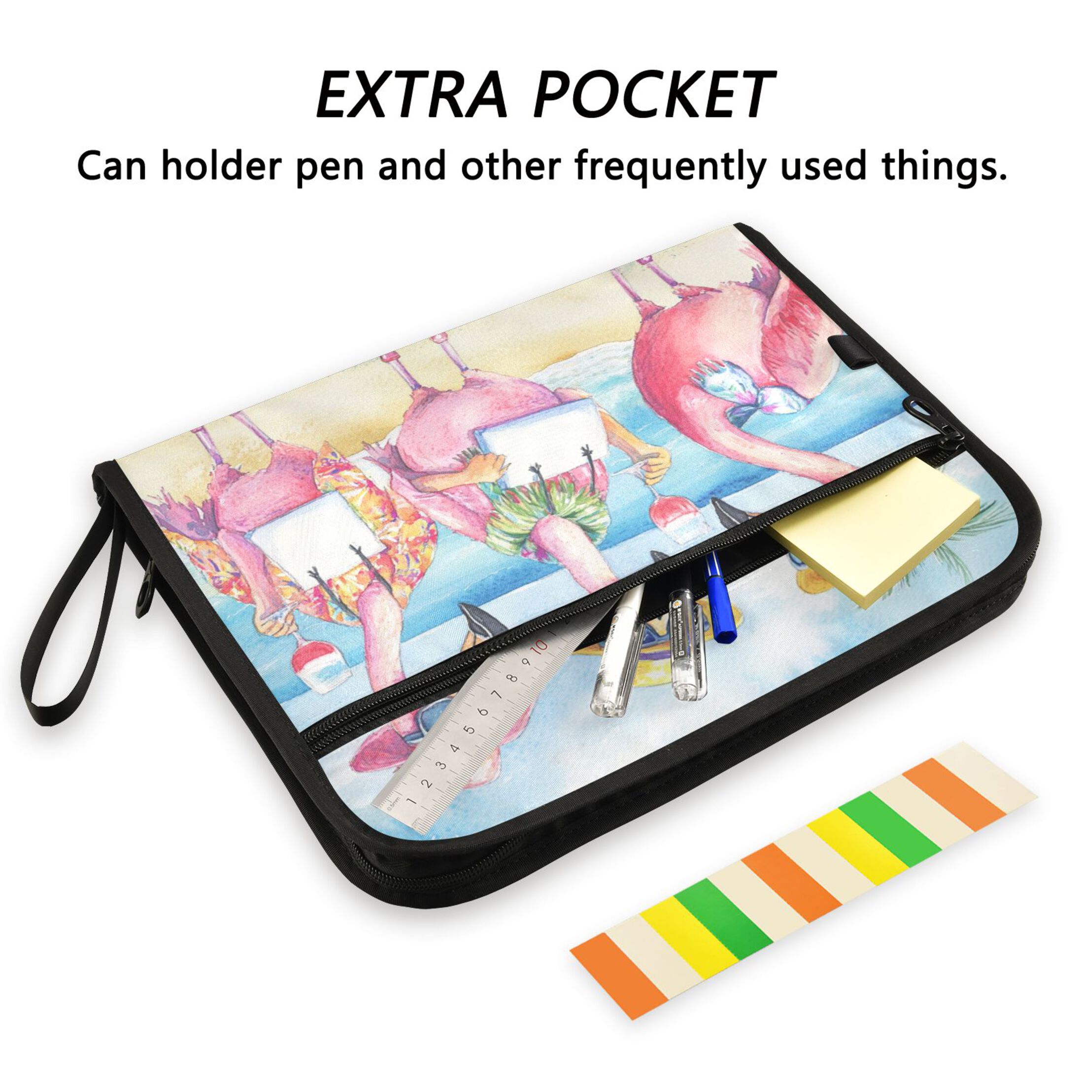 WOBOGO Traveling Flamingos Expanding File Folder Letter Size Accordion Filing Organizer 13 Pocket Separate Organ Pocket