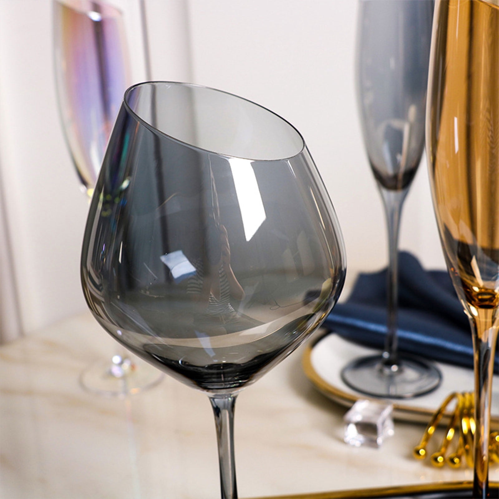Oblique Cut Red Wine Champagne Glass Home Colorful Amber Smokey for Grey Glasses Restaurant Bar for Creative Goblet