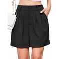 thumbnail image 2 of Womens Casual Elastic Waist Wide Leg Suit Tailored Shorts Summer Work Shorts with Pockets Black S, 2 of 9