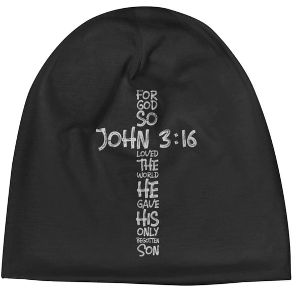 John 3:16 Christian Cross Religious Bible Verse Black Beanie Hat for Men Women Winter Hats Knit Slouchy Hats Skull Cap