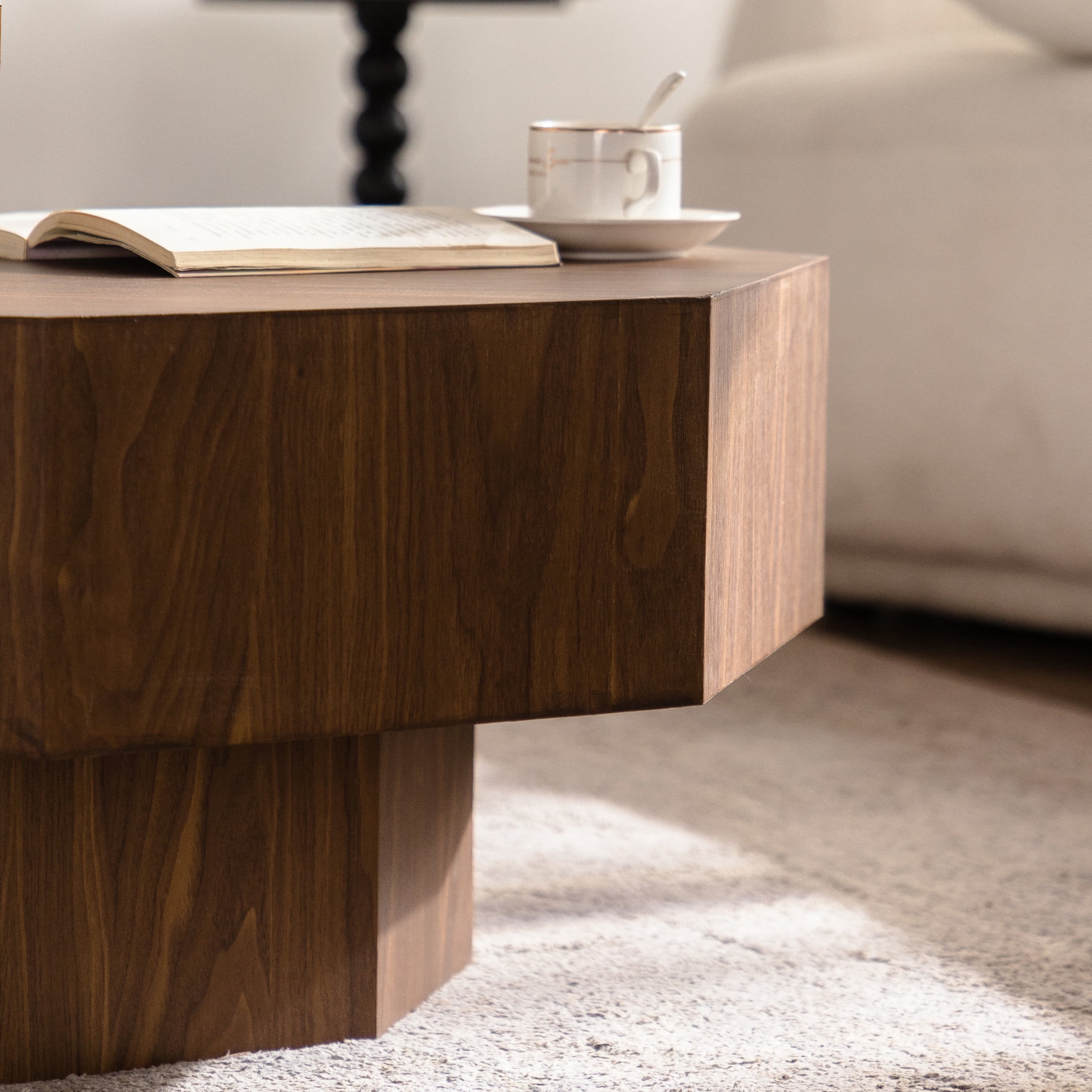 Noble House 30" Octagonal Wood Coffee Table, Minimalist Design for Modern Living Room, Bedroom, Walnut