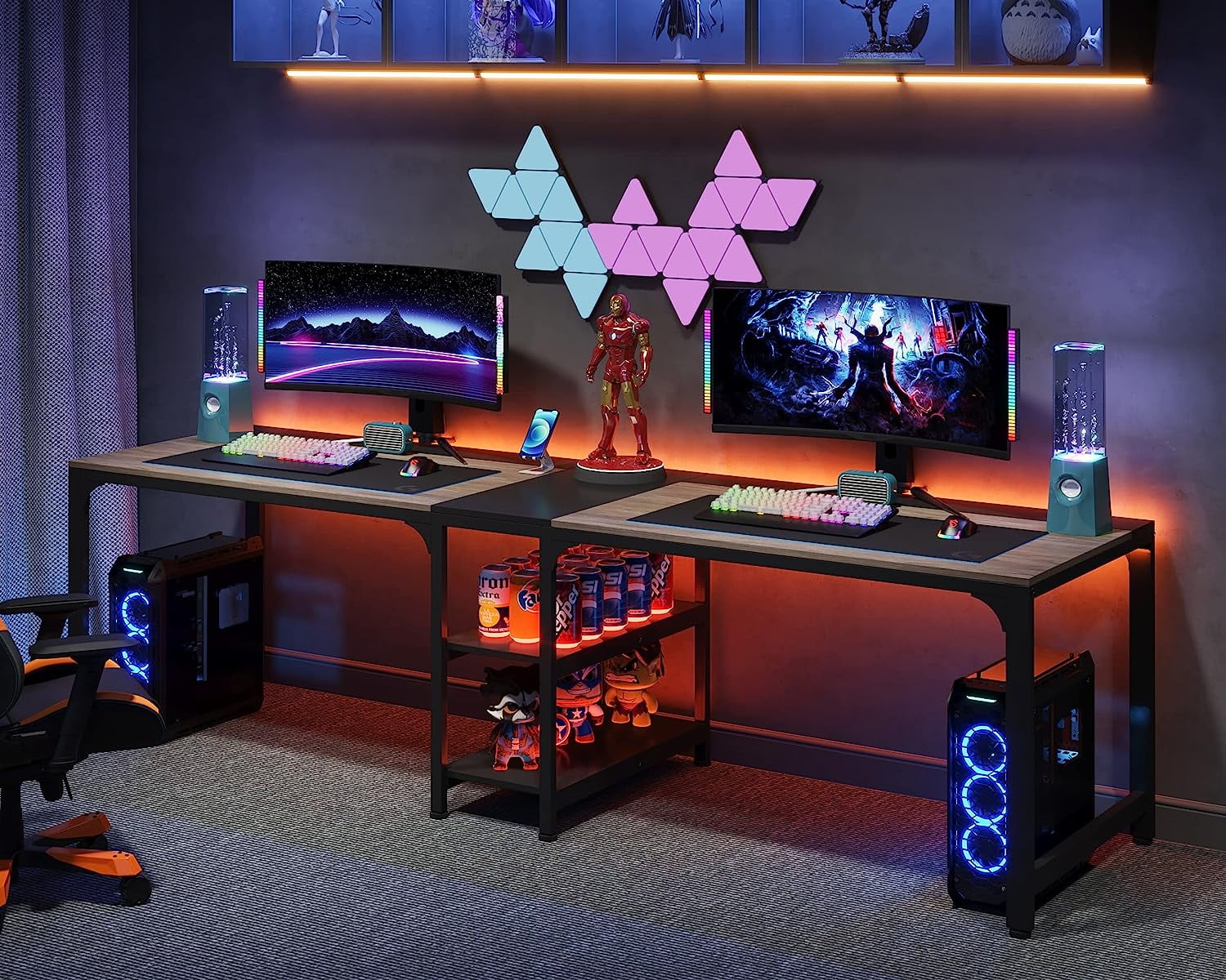 Tribesigns 90.55'' Double-Person Computer Desk with Shelves