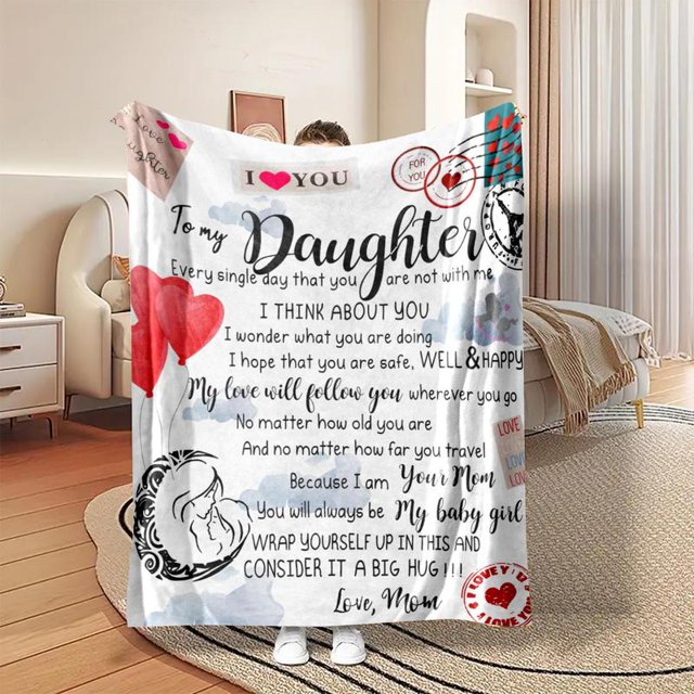 Manta de franela con patrón de carta a la hija, 1 unidad, manta suave y cálida, manta para habitación con aire acondicionado, manta cálida para la siesta para viajes en la oficina en casa