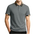 thumbnail image 2 of Fanshiluo Men's Collared Short Sleeve Polo Shirt, Casual Contrast Striped Collared Top,Size:L,Big and Tall Men, 2 of 6