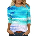 thumbnail image 2 of Fiudx Ofertas Relámpago Camiseta Holgada de Manga Tres Cuartos con Cuello Redondo y Estampado Regular a La Moda Informal para Mujer, 2 of 4